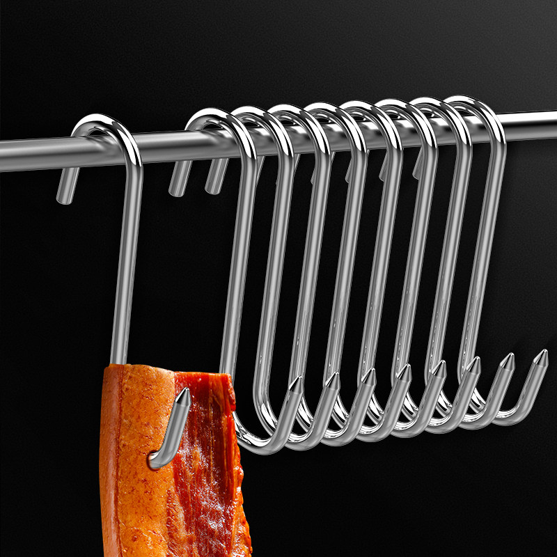 不锈钢专用晒腊肉挂钩厨房多功能挂猪肉香肠的s型实心尖头大钩子