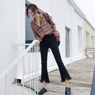 开叉微喇牛仔裤女