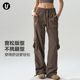 运动工装裤女夏季防晒速干户外徒步登山套装瑜伽健身服棕色长裤子
