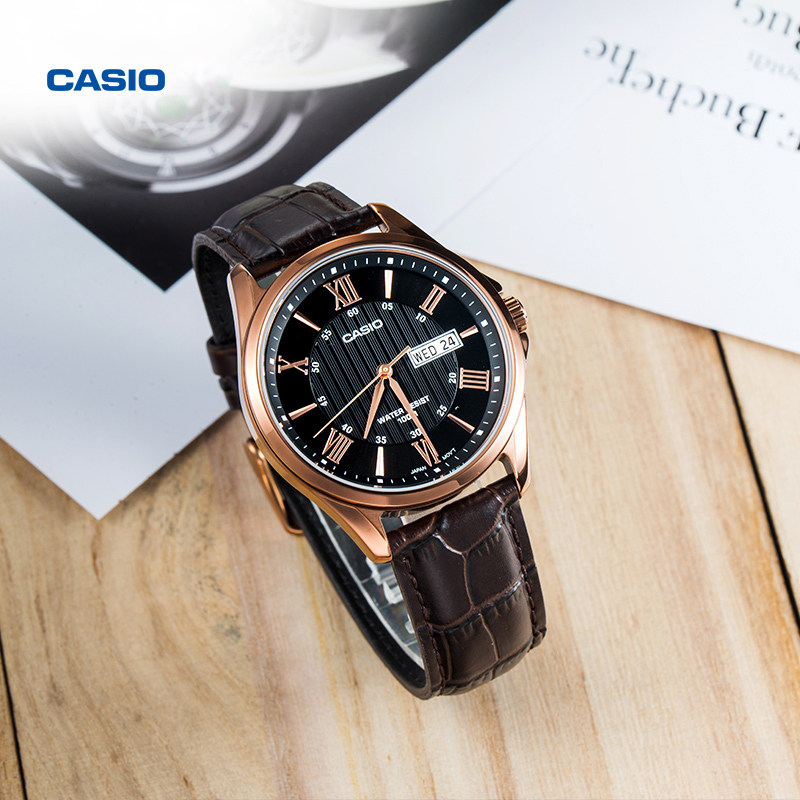 卡西欧旗舰店mtp-1384bul防水时尚商务休闲手表男士官网官方正品