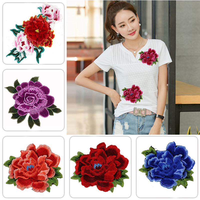 贴花装饰_时尚立体刺绣玫瑰花朵布贴衣服破洞修补装饰补丁贴花旗袍