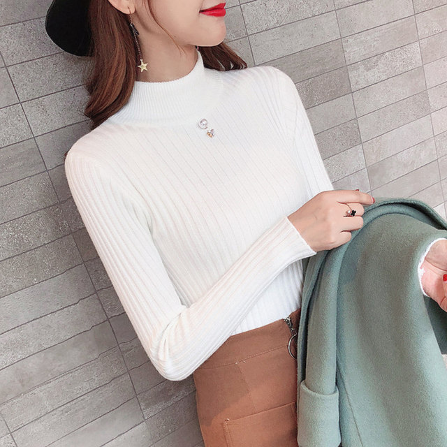 秋装女2018新款半高领毛衣修身套头韩版上衣chic早秋针织打底衫