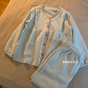 【芬兰风铃】秋冬新款女睡衣纯棉月子服产后家居服两件套加棉加厚