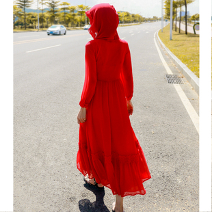 海边度假三亚沙滩裙新疆胡杨林大红色连衣裙茶卡盐湖云南沙漠拍照