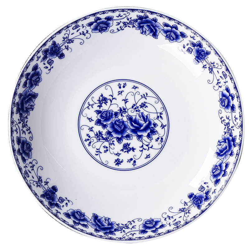 景德镇青花瓷菜盘子骨瓷家用釉中彩饭盘深盘套装中式陶瓷复古餐具