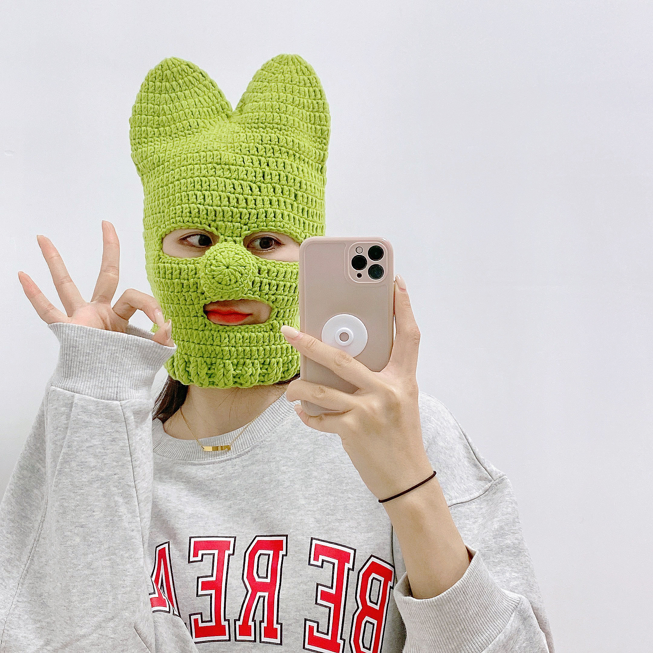 搞怪针织绿色帽搞怪卡通毛钱沙雕礼物创意手工头套纯手工帽子潮女