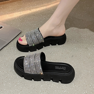 拖鞋女夏季外穿时尚韩版高级感凉拖鞋增高厚底一字拖2024新款水钻