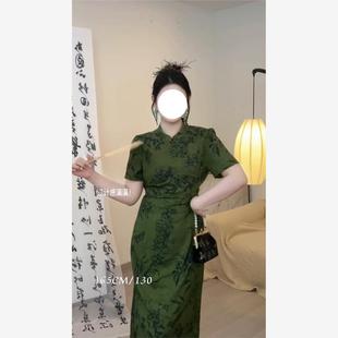 大码女装新中式国风连衣裙女夏季绿色改良旗袍裙胖MM显瘦遮肚裙子