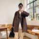 2025新款人字纹双面羊毛大衣女韩版宽松西装领外套