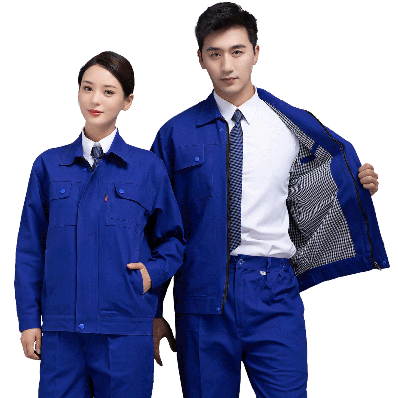中国中铁办公夹克工作服纯棉双层挂里套装纯色藏青色铁建工装定制