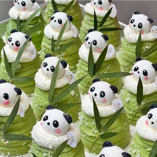 网红熊猫棉花糖蛋糕装饰摆件冰淇淋纸杯甜品烘焙插件小红书同款