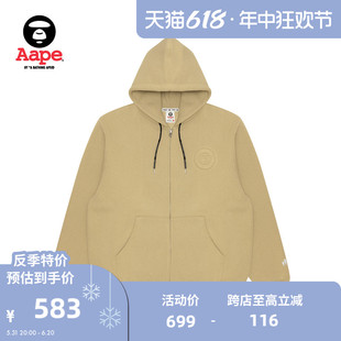 Aape旗舰店男装秋冬猿颜徽章字母薄绒连帽拉链卫衣外套A332NXL