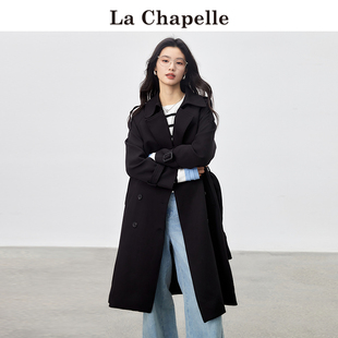 拉夏贝尔/La Chapelle黑色风衣外套女中长款春季新款小个子高级感