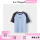 拉夏贝尔/La Chapelle撞色印花宽松短袖T恤bf风上衣女夏季新款