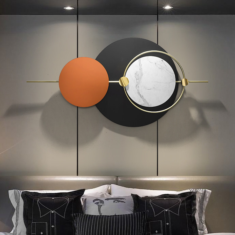 意式极简沙发背景墙饰带发光金属墙饰卧室床头墙上装饰餐厅挂件