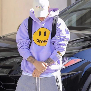 drewhouse justinbieber贾斯汀比伯同款薰衣草紫笑脸卫衣情侣帽衫