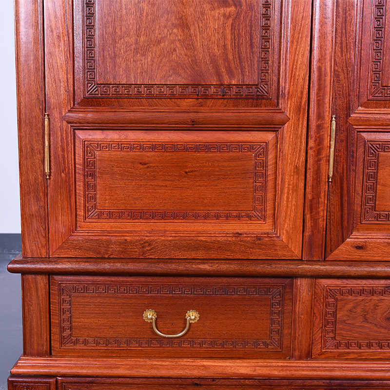 【产地直供】缅甸黄花梨三门明式衣柜 古典美观 篆刻精细 收藏