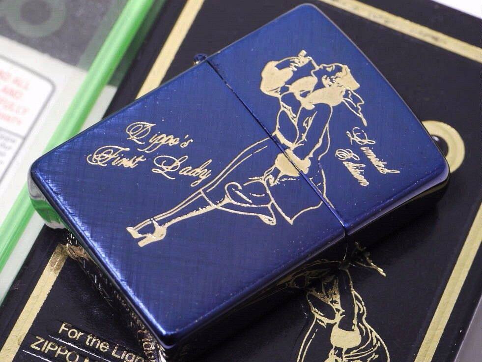 代购zippo芝宝打火机风中女郎限量版蓝涂层罕见1432zippo
