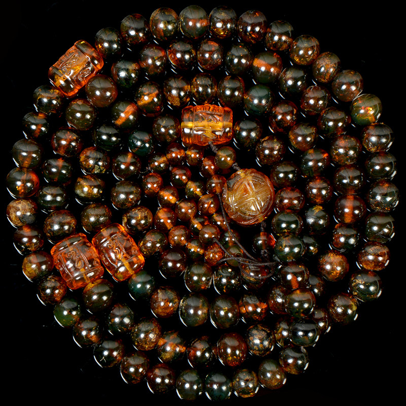 50.19g 苹果圆珠含配饰腰珠顶珠108佛珠琥珀项链【强荧光】