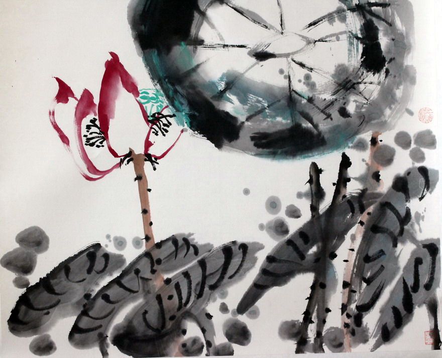 邓林《双荷图》北京画院画家 东方美术交流协会会长