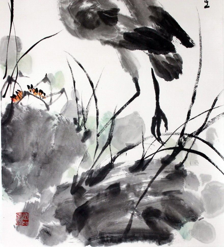 康宁《一鹭莲升》当代著名国画家 李苦禅的得意弟子
