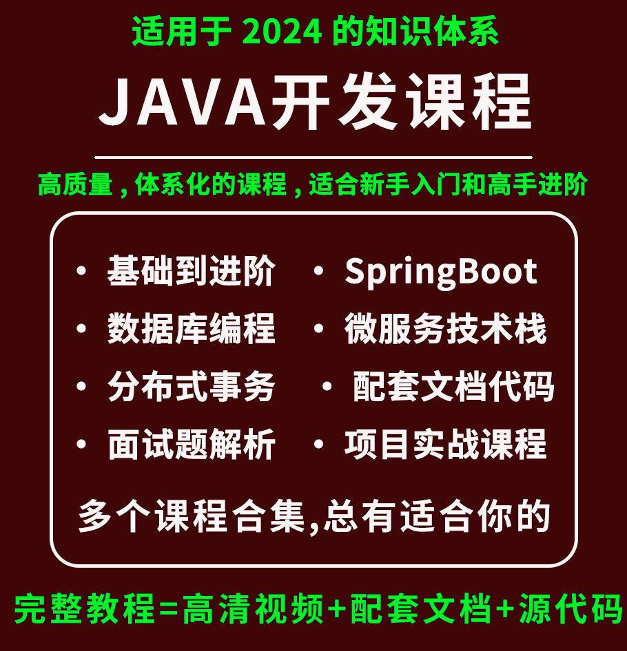 2024java后端开发教程微服务springboot框架项目实战面试解析
