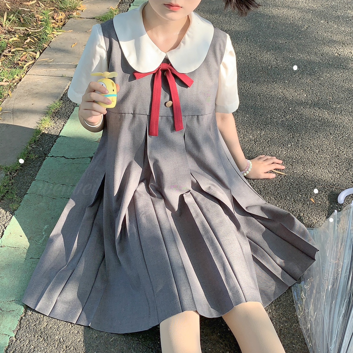 海獭-自制卡奶裙套装可爱日系校供jk制度显瘦连衣裙背心裙学院风