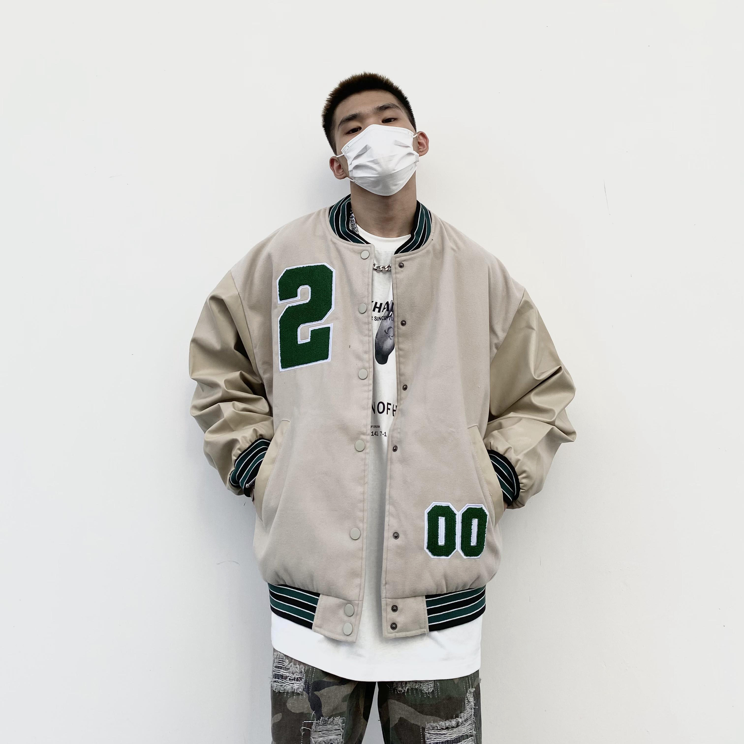 美式高街复古字母刺绣pu皮棒球服男vintage飞行员夹克vibe风外套