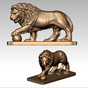 木雕3d模型摆件打印扫描图stl/obj四轴圆雕图狮子摆件立体图