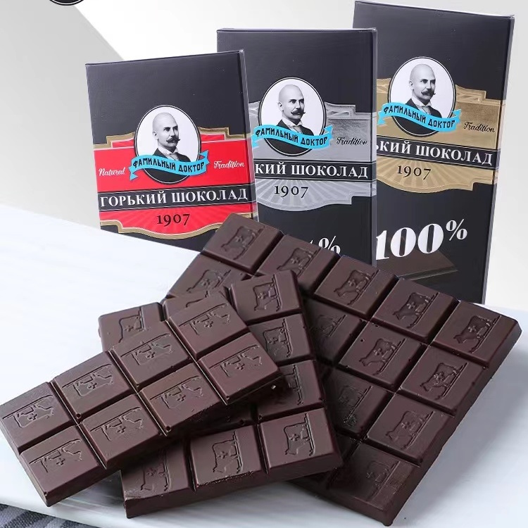 洋品多俄罗斯进口黑巧克力纯可可脂72%苦巧老教授休闲零食70g