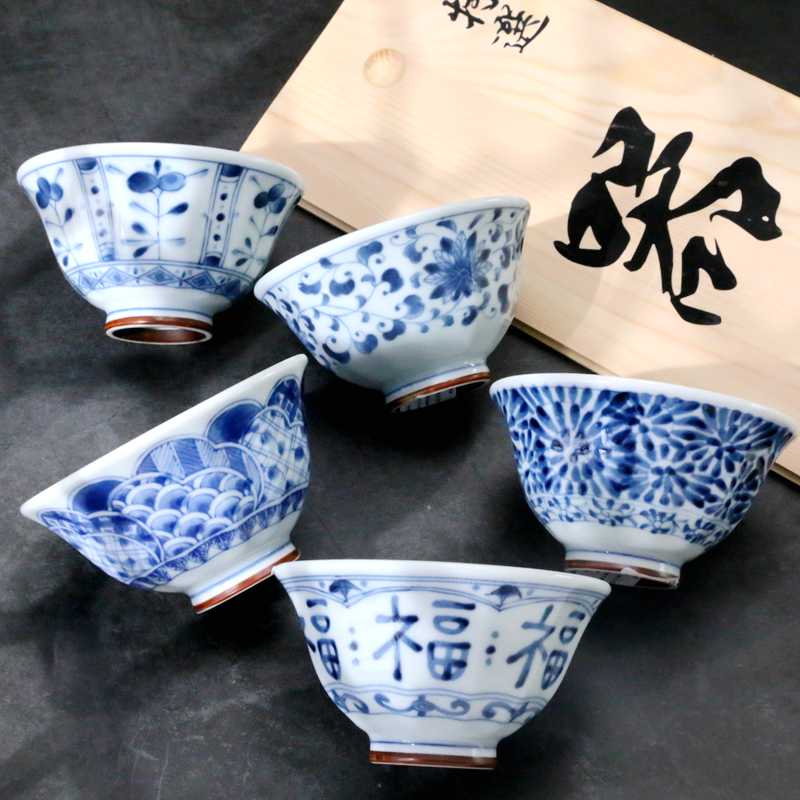 日本进口蓝凛堂日式甜品餐具家用水墨青花米饭碗汤碗八角陶瓷小碗