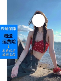 伊妮甜心 领显瘦波点吊带背心女绑带露背上衣带胸垫夏