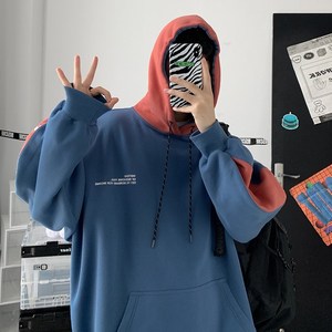 男装撞色连帽卫衣男潮流字母套头帽衫学生百搭休闲袋鼠兜外套