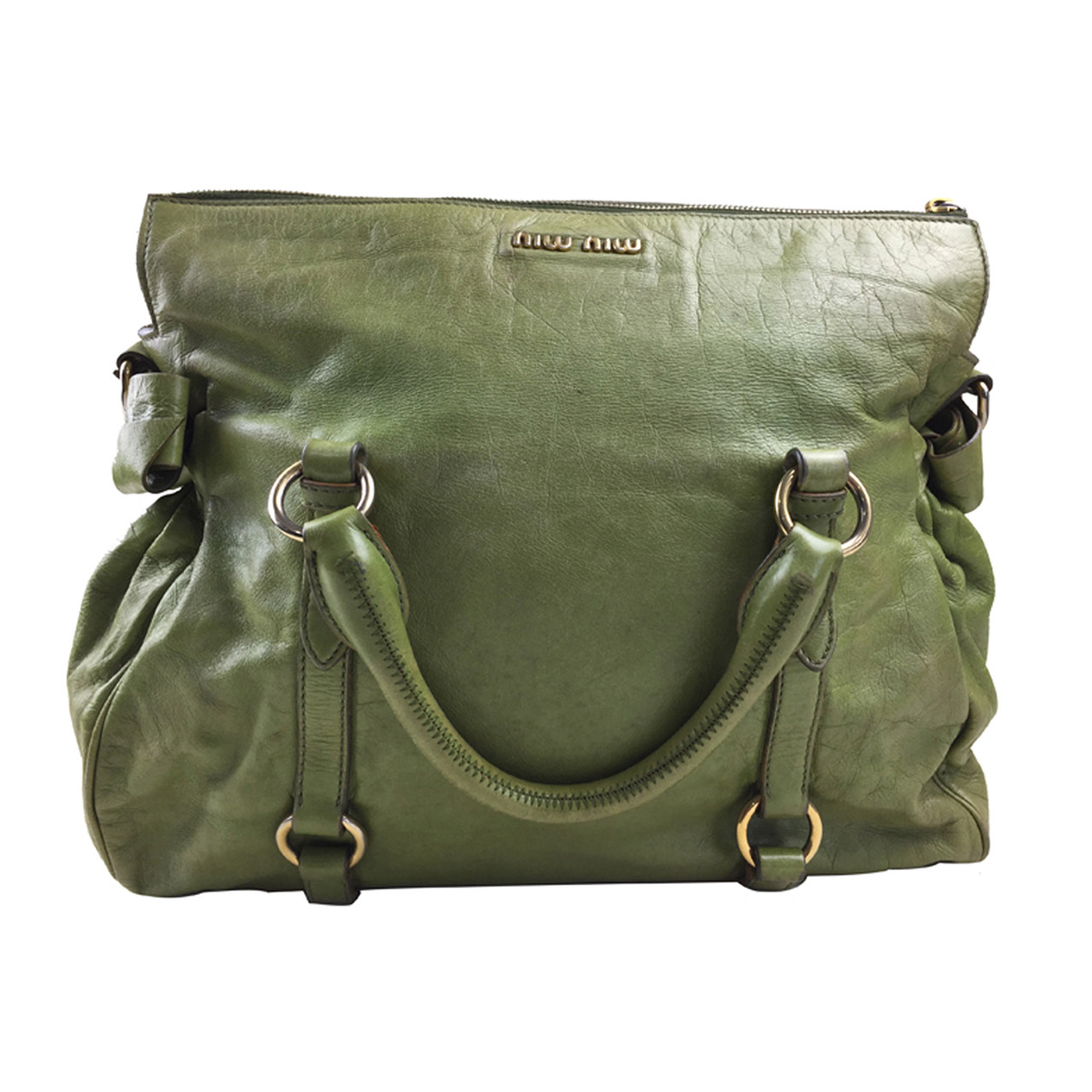 [8.5新]缪缪miumiu女士绿色牛皮手提包170216005