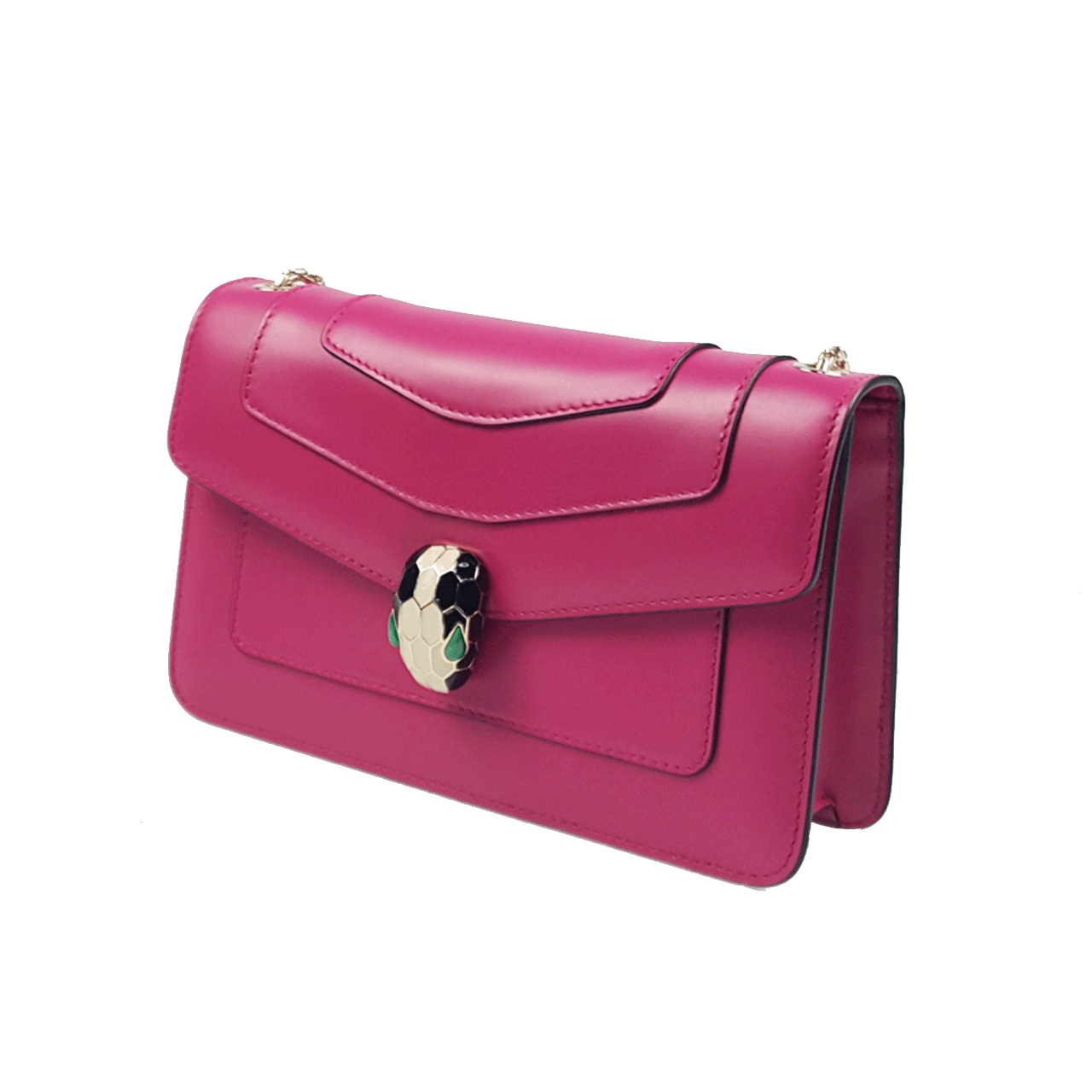 [9.8新] 宝格丽bvlgari女士玫红色蛇头链条包hs035