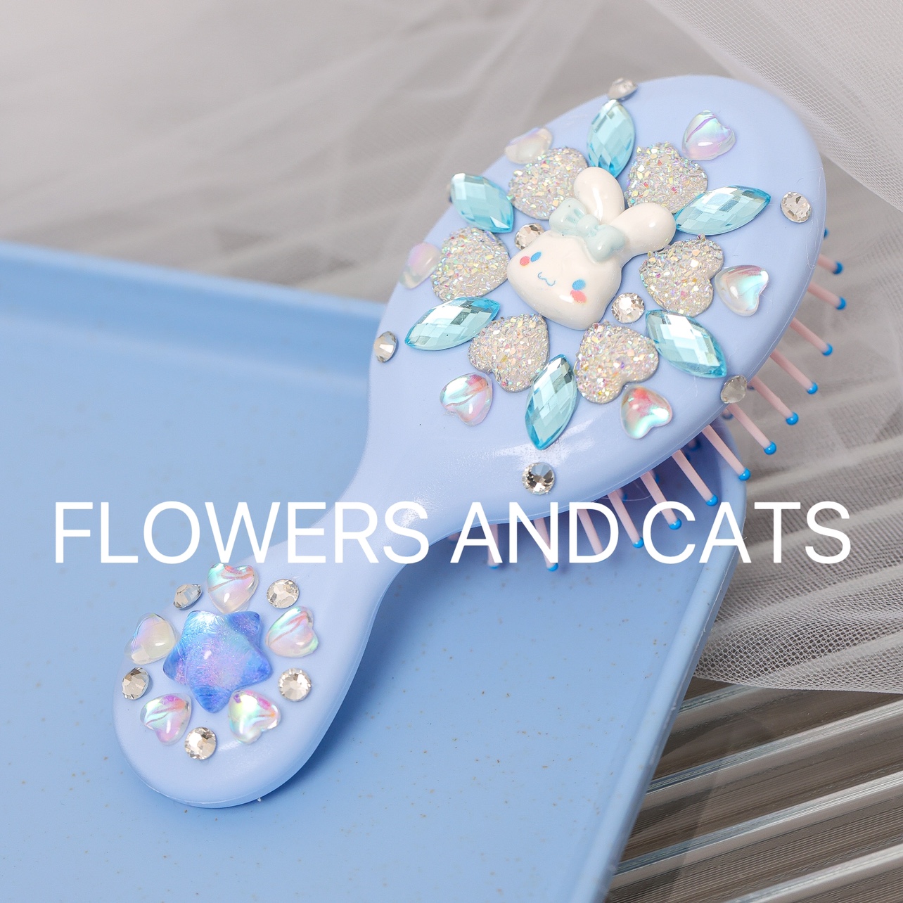 Flowers and cats女童公主卡通兔紫可爱囊梳按摩梳少女甜美梳子S