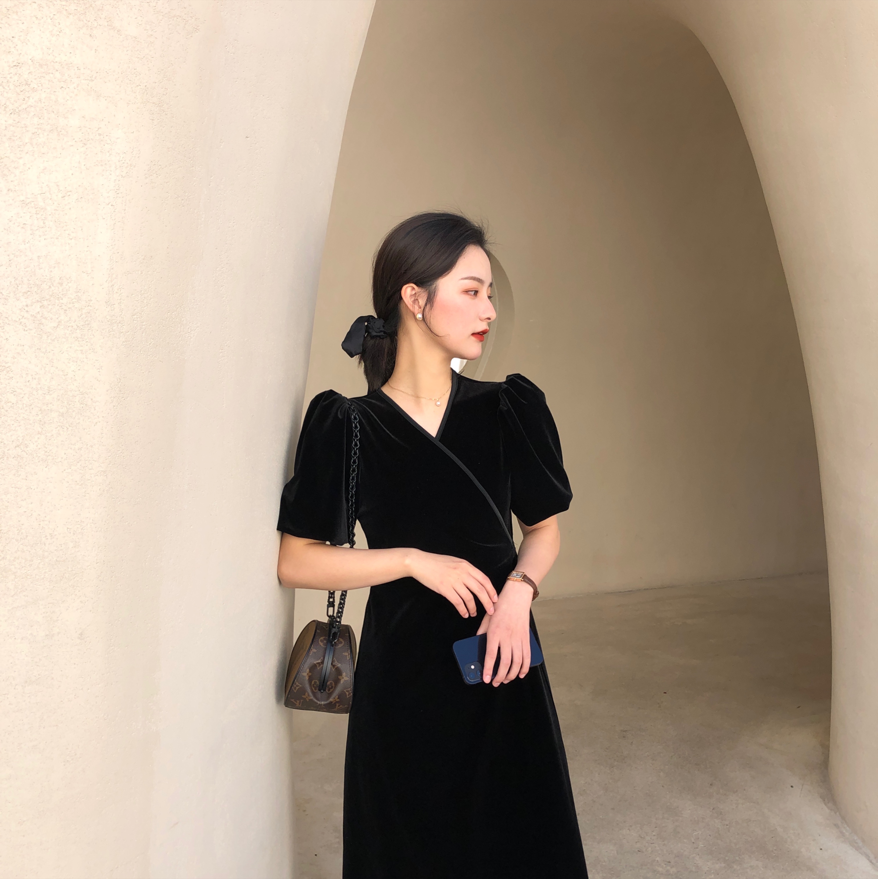 复古收腰显瘦系带赫本风连衣裙