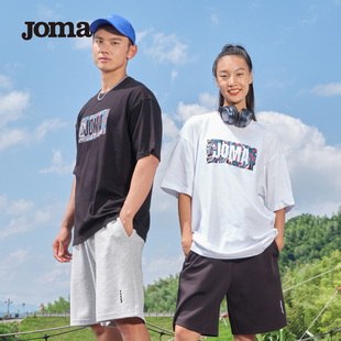 Joma新款休闲短袖男女同款印花圆领纯棉日常运动T恤半袖上衣