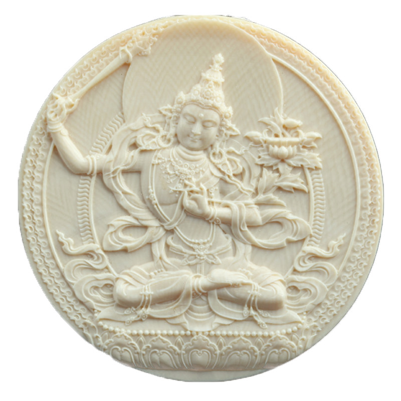 【文殊菩萨】天然珍品西伯利亚猛犸牙双面精雕刻挂牌挂件