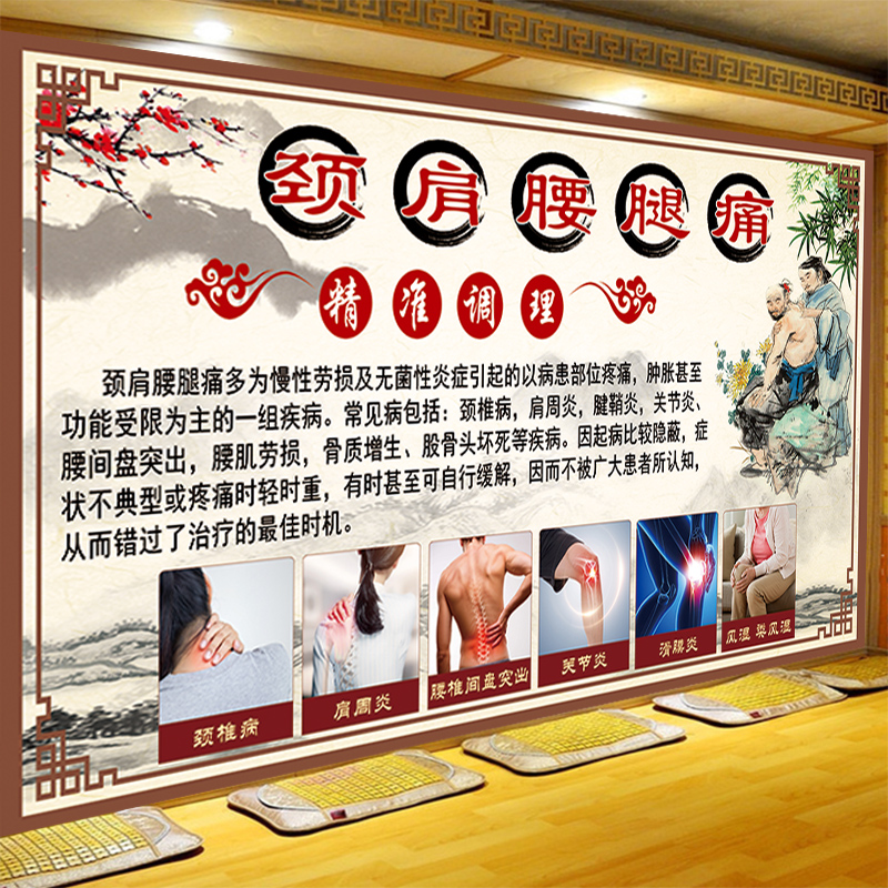 颈肩腰腿疼痛精准调理墙纸海报宣传展板中医馆背景墙诊所装饰壁画