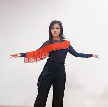 【刚舞定制】霍肖宇同款撞色荷叶边上衣吉特巴水兵舞三步踩休闲伦