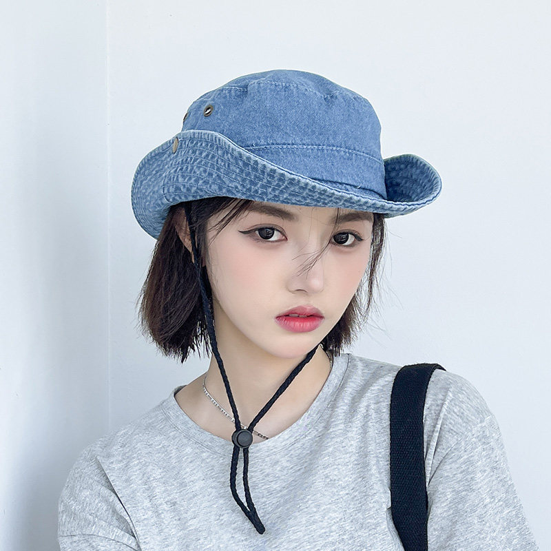 小众网红款复古西部牛仔帽女潮韩版百搭显白大头围登山帽渔夫帽子