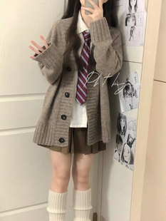 韩系学院风毛衣外套百褶裙两件套女秋冬季新款小个子JK制服套装