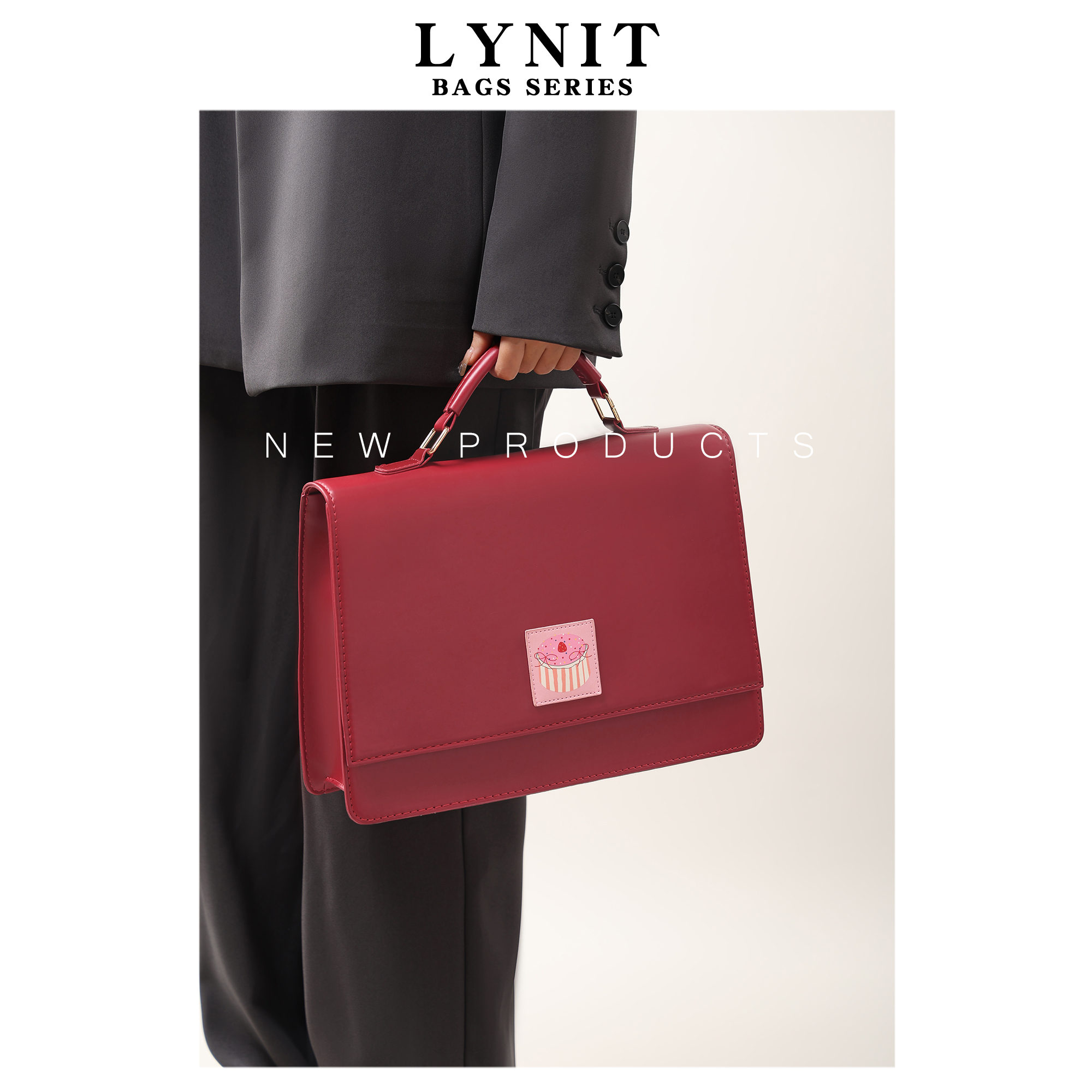 LYNIT 红色包包女复古百搭手提包2024新款小众设计学院风双肩包包