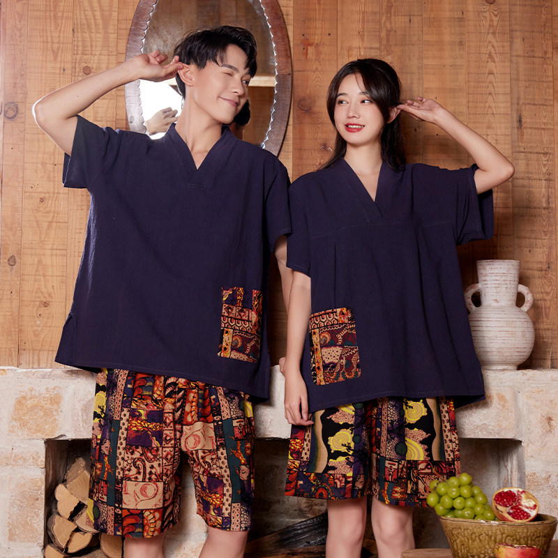 纯棉汗蒸服男款女款情侣款高档浴服桑拿服洗浴客人服足疗温泉酒店