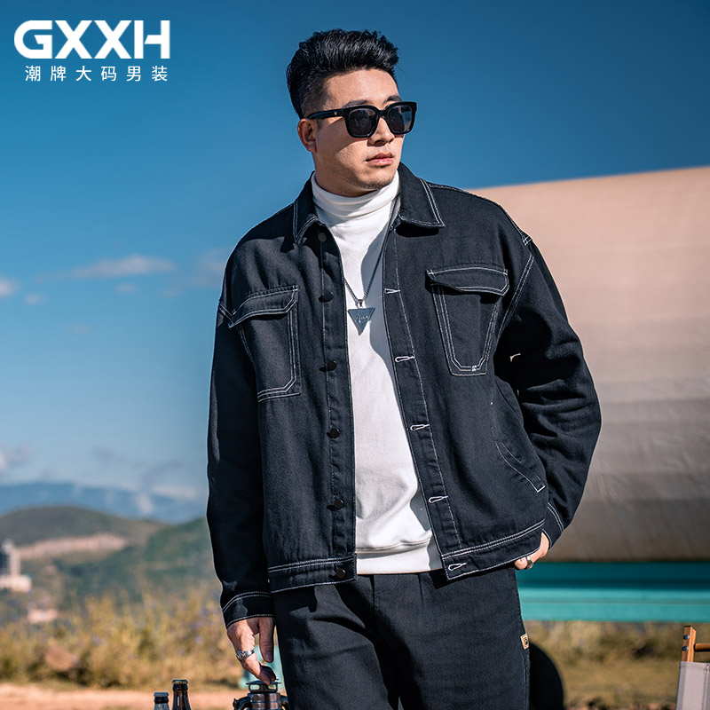 GxxH大码男装男士翻领牛仔夹克2