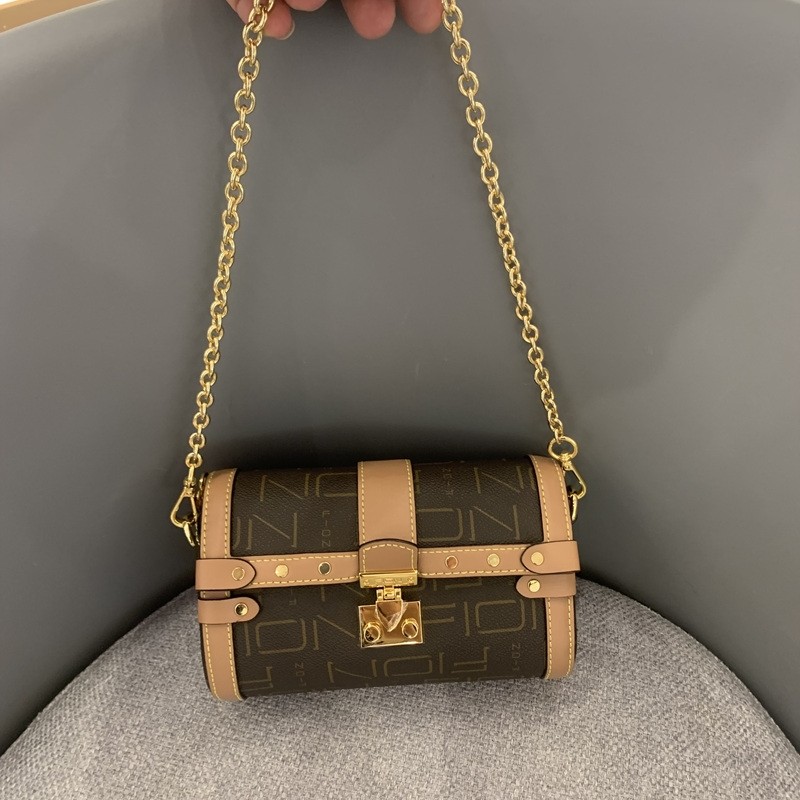 fion菲安妮女包2022新款时尚老花设计感小众时尚波士顿斜挎单肩包