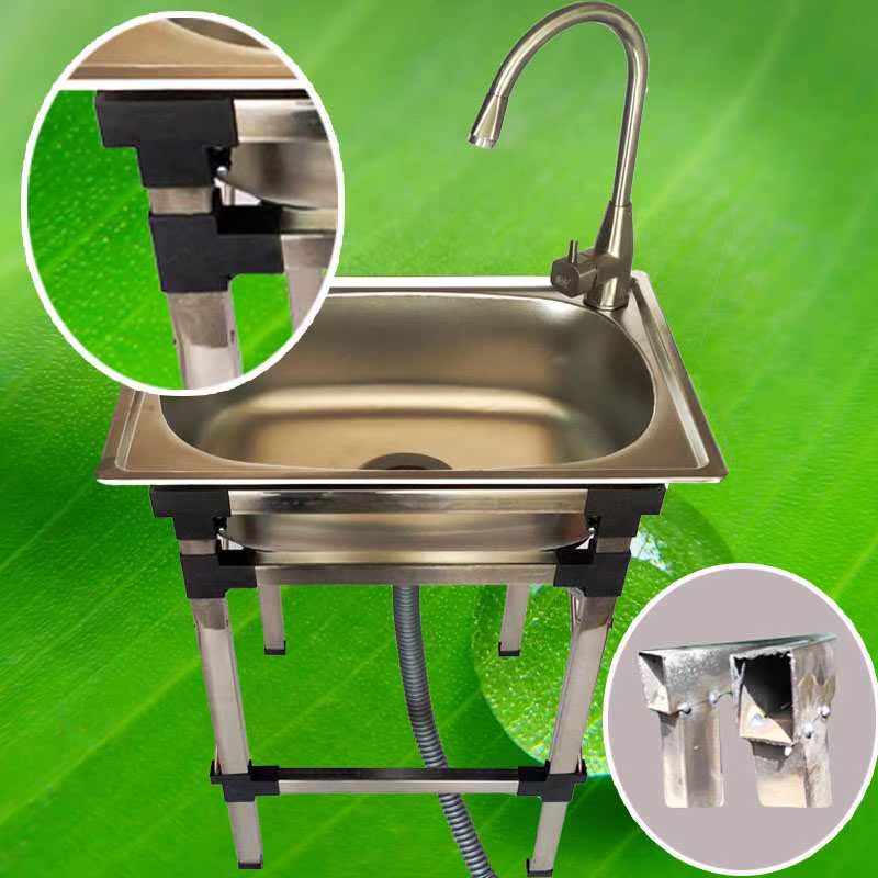 新款厨房简易加厚镀锌管洗菜盆支架单槽洗碗池落地加厚单水池盆架_9折