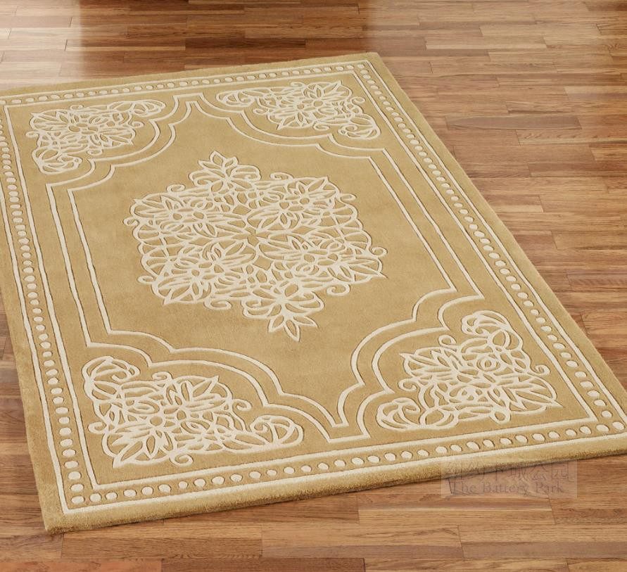 纽约下城公园进口金色麦田蕾丝花纹厚重手工羊毛地毯长方形圆形