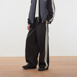 【精选】MLMR秋季新款休闲感运动风廓形宽腿裤长裤撞色拼接男女